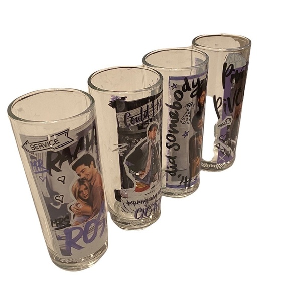 FRIENDS 90s TV Show Doodle Scene Quotes 4pc 10oz Glass Tumbler Set Rachael& Ross - Picture 2 of 6